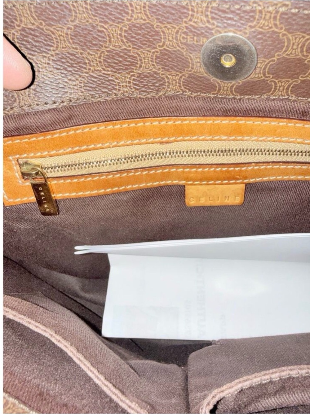 Celine Macadam Brown Monogram Tote Bag Tan Leather Trim, Gold Hardware, Dust Bag - Picture 2 of 8